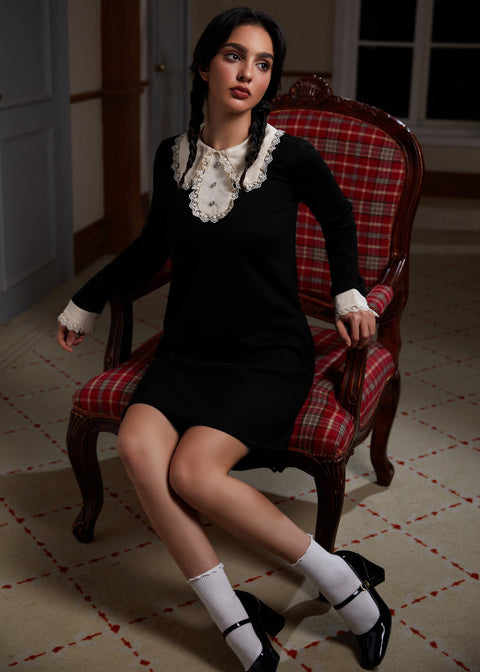 Kjole med blonder og blade-2