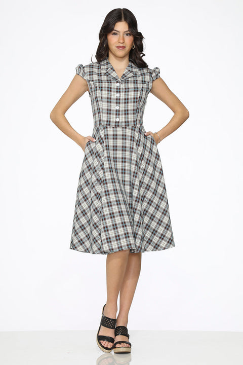 Brun&Blå Ternet Swingkjole-4