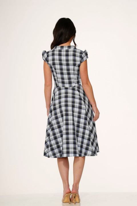 Blå ternet swingkjole-7