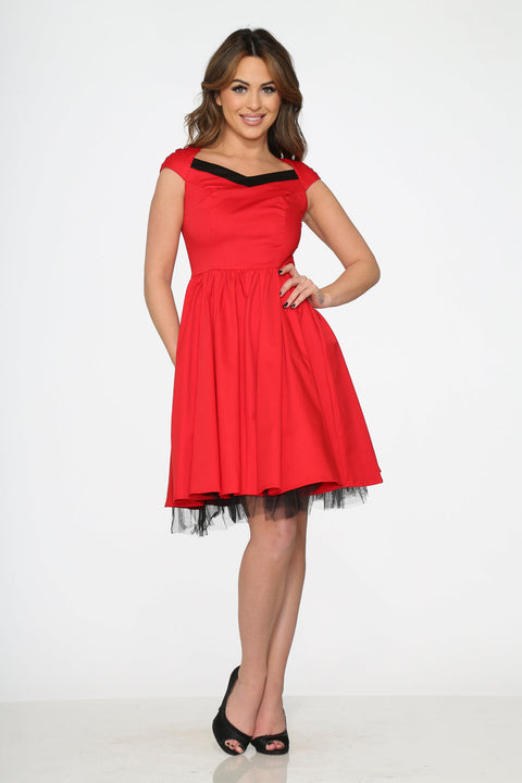 Rød&Sort Swingkjole med Kant-3