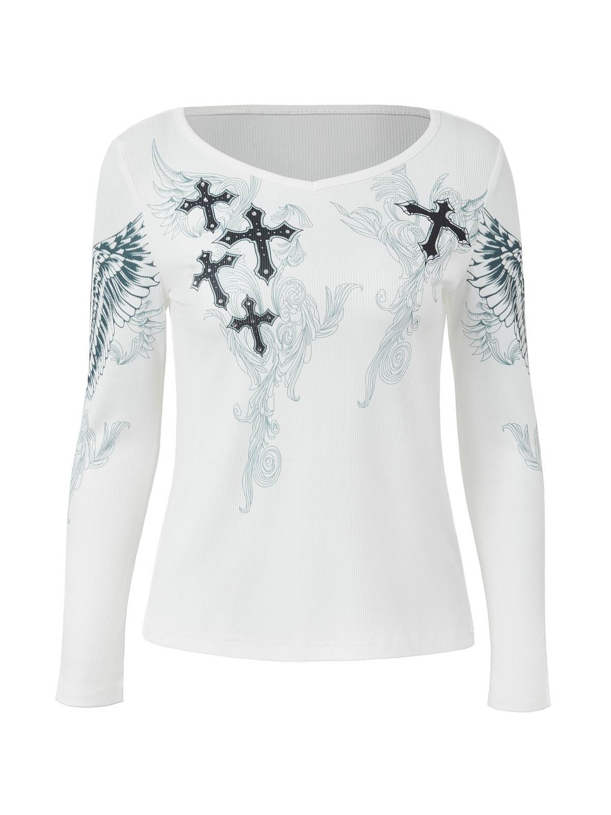 Vintage Grunge Cross Ribbed Long Sleeve Tee-3