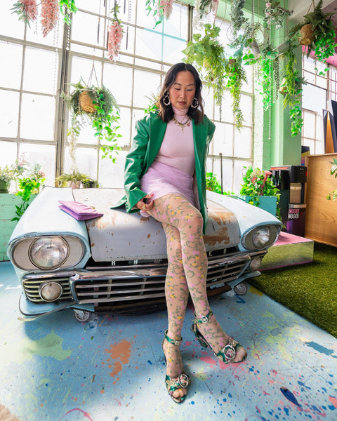 Hjerte Blomster Transparente Lårhøje Strømper-3