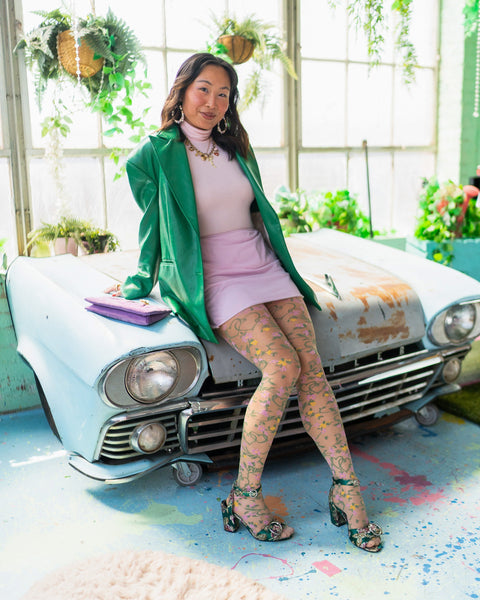 Hjerte Blomster Transparente Lårhøje Strømper-5