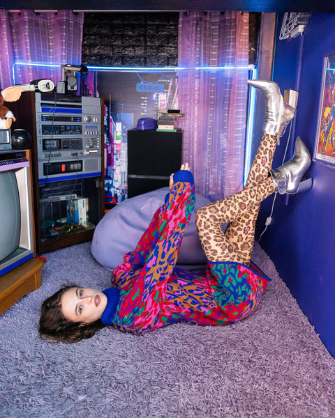 Lyserøde Pop Leopardprint Gennemsigtige Strømpebukser-2