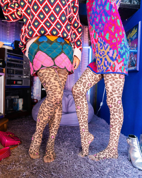 Lyserøde Pop Leopardprint Gennemsigtige Strømpebukser-3