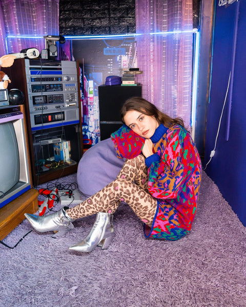 Lyserøde Pop Leopardprint Gennemsigtige Strømpebukser-6