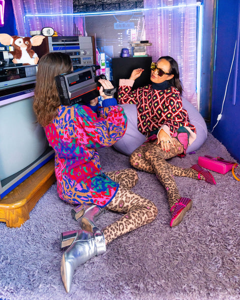 Lyserøde Pop Leopardprint Gennemsigtige Strømpebukser-8