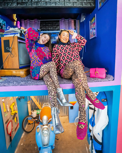 Lyserøde Pop Leopardprint Gennemsigtige Strømpebukser-5