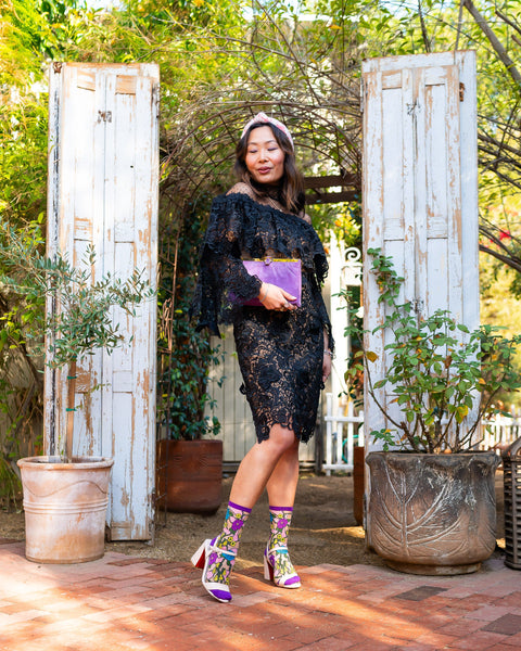 Gennemsigtige sok med farvet glasmotiv og blomsterprint-3