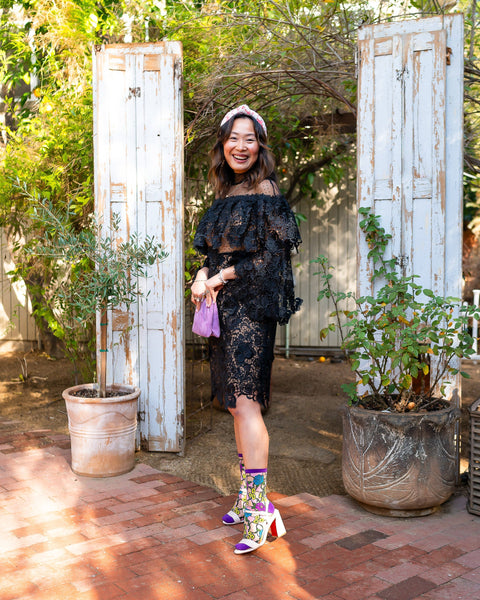 Gennemsigtige sok med farvet glasmotiv og blomsterprint-7