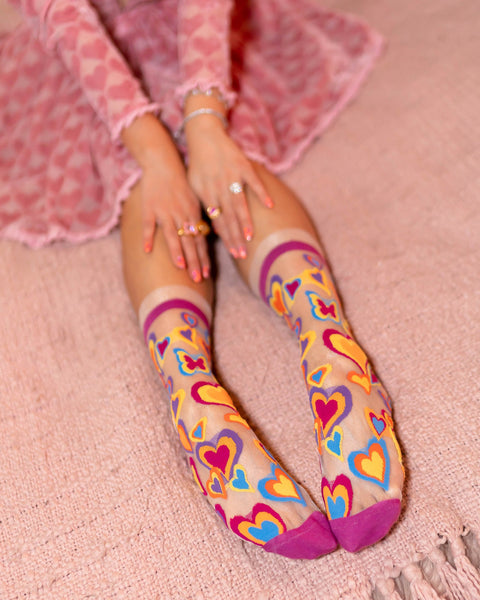 Y2K Hearts Ruffle Sheer Crew Sok-5